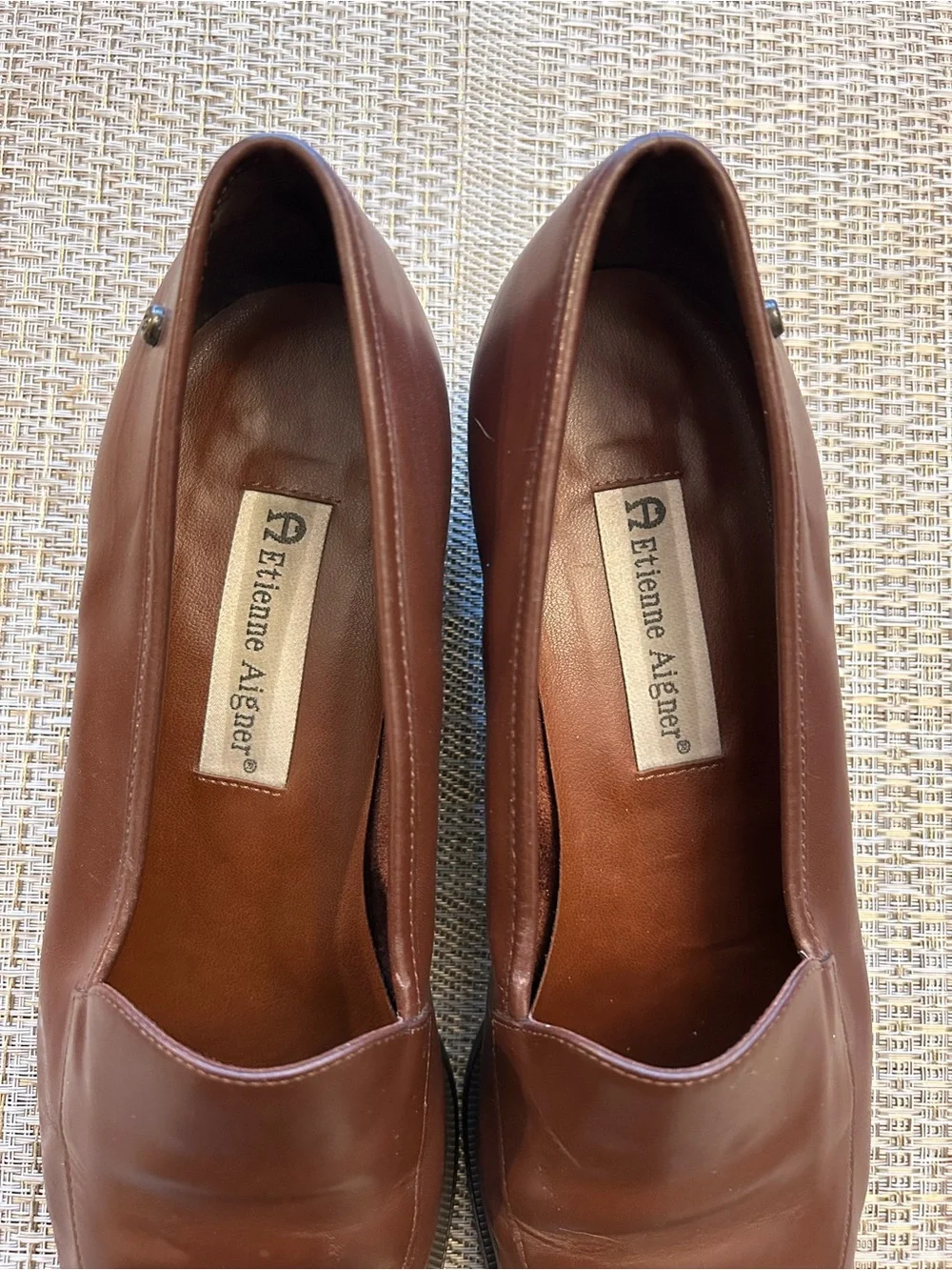 Aigner Slip on Loafers Dark Brown, Size 9M with Low Heel, Leather Uppers